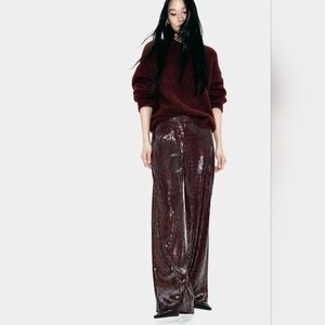 H&M Burgundy Sequin Straight Leg Pants